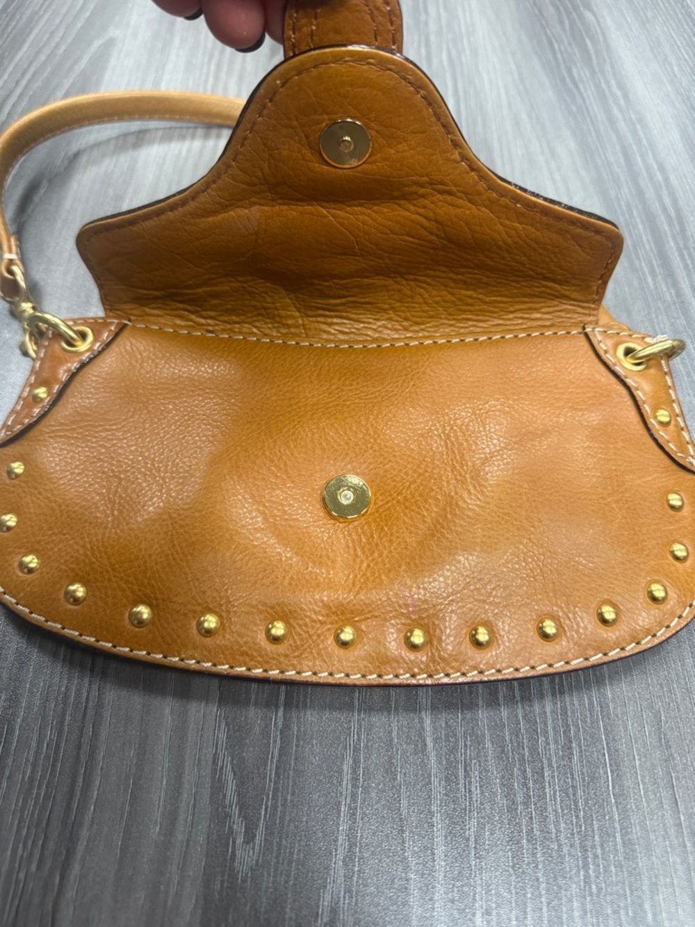 Michael Kors brown tan flap leather purse studded trim Shoulder Bag Clutch - Picture 5 of 13